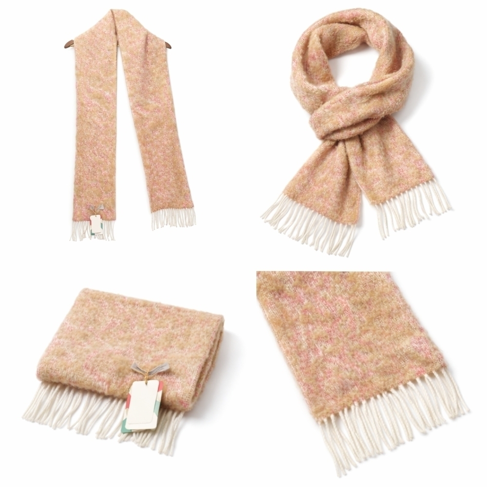 Tan and Pink Women's Scarf Wool And Alpaca